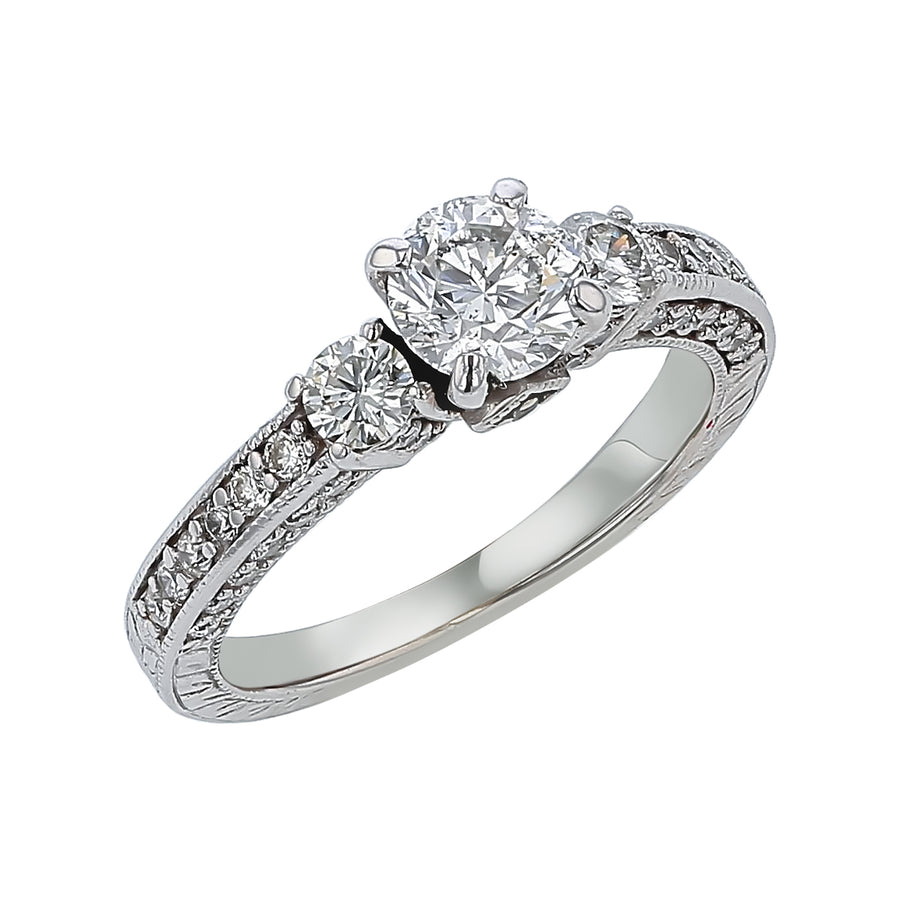 0.66ct Round Diamond and 0.34ct Diamond 3 Stone Ring in 14K White Gold, size 5