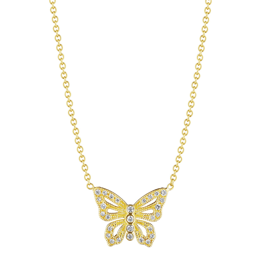 Diamond Petite Butterfly Necklace in 18K Yellow Gold, 18in