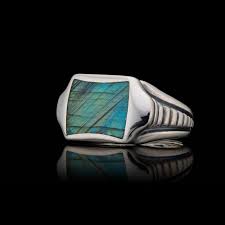 Signet Ring in Labradorite and Sterling Silver, Size 13