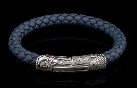 Blue Ridge Braided Bracelet in Blue Leather Bracelet and Sterling Silver, Large