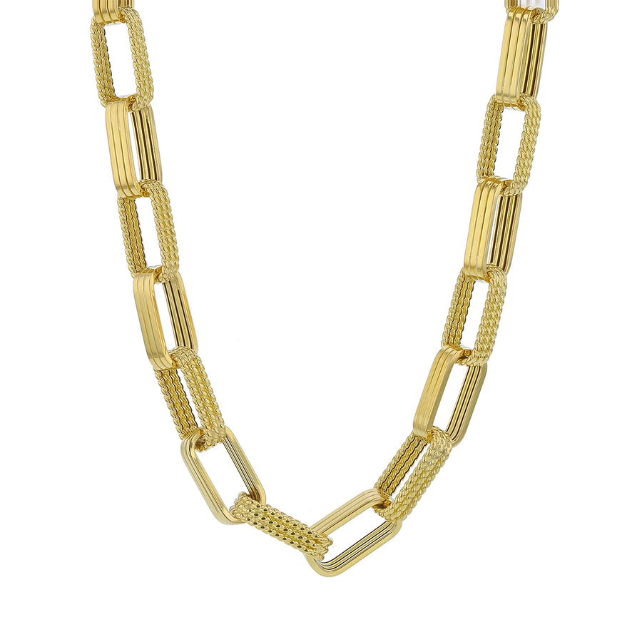 Designer Gold Alternating Polished and Fluted Link Chain Necklace in 18K Yellow Gold, 18"