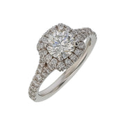 1.05ct Diamond 0.79ct Diamond Halo Ring in Platinum, Size 7