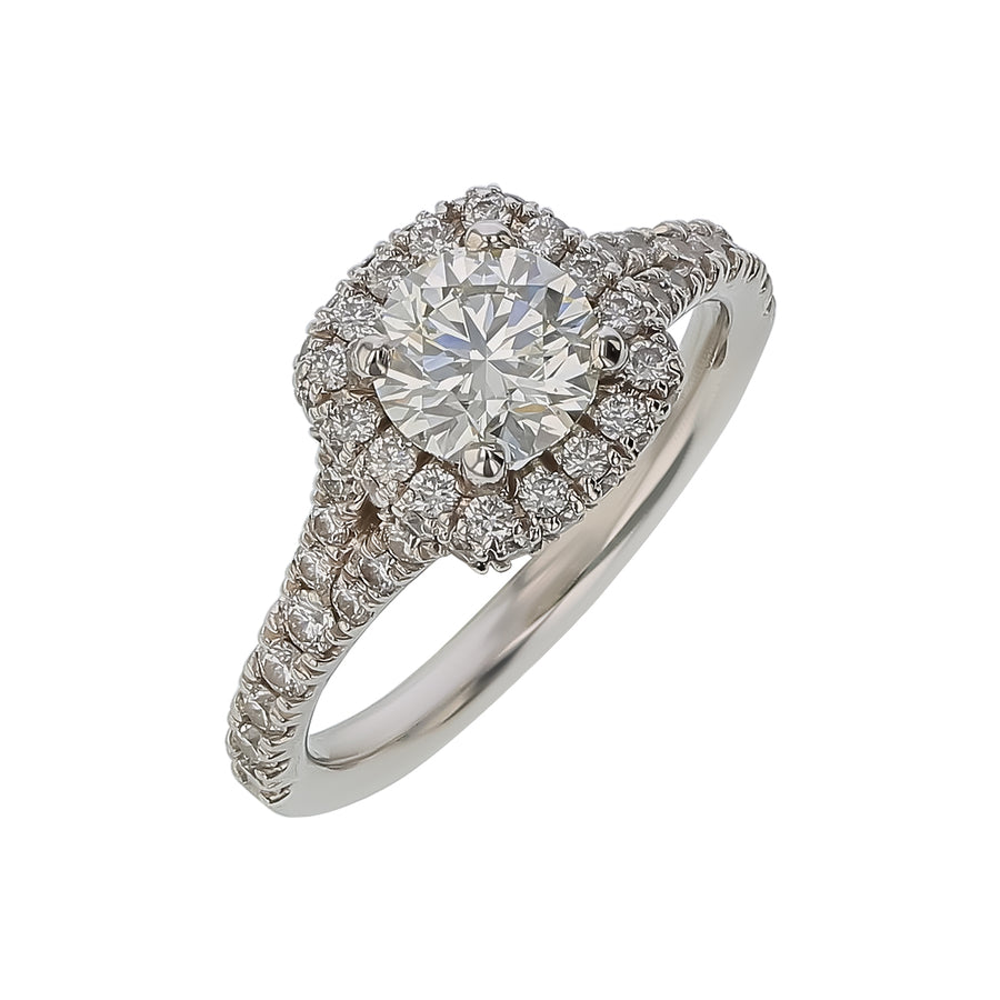 1.05ct Diamond 0.79ct Diamond Halo Ring in Platinum, Size 7