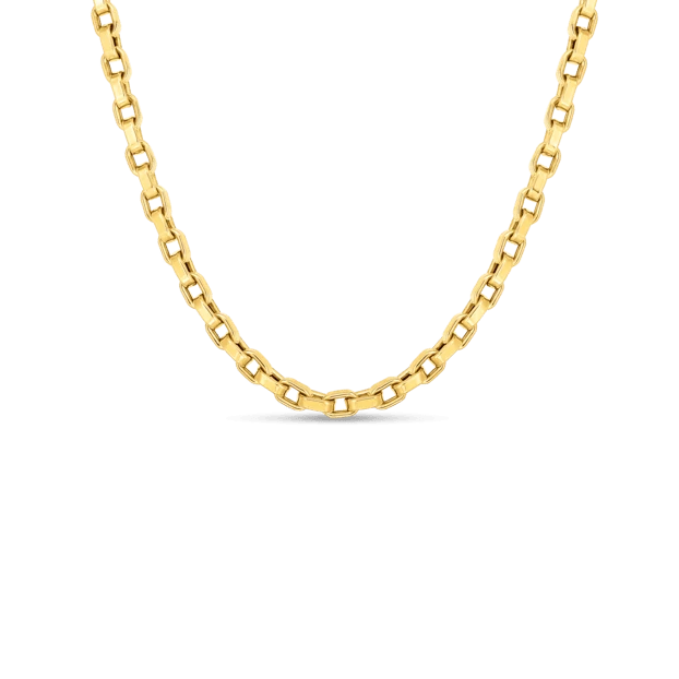 Designer Gold Square Link Chain Necklace in 18K Yellow Gold, 17"