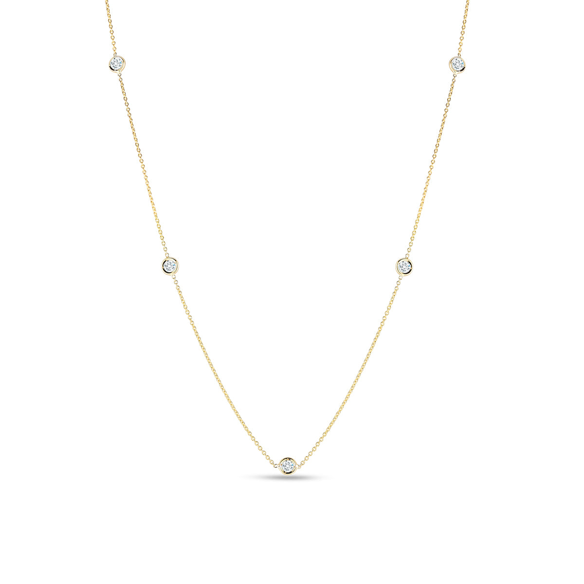 Diamond 5 Station Adjustable Necklace in 18K Yellow Gold, 16-18in