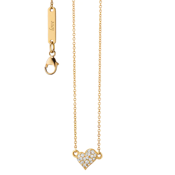 Love Diamond Mini Heart Charm Necklace in 18K Yellow Gold, 17in