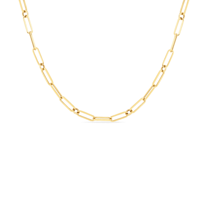 Paperclip and Round link Chain Necklace in 18K White Gold, 17"