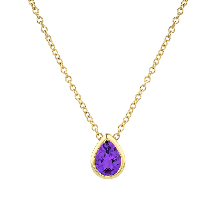 0.90ct Pear Checkerboard Cut Amethyst Pendant in 18K Yellow Gold on Cable Chain