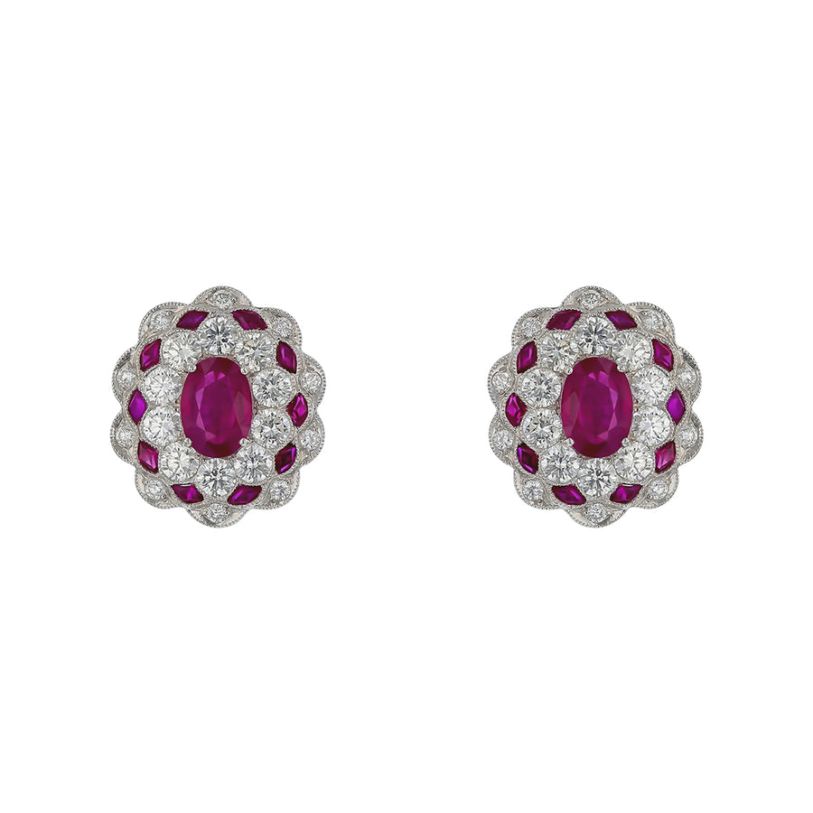 3.32ct Ruby and 2.71ct Diamond Halo Earrings in Platinum
