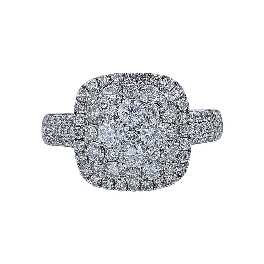 1.75ct Diamond Halo Ring in 18K White Gold, size 7