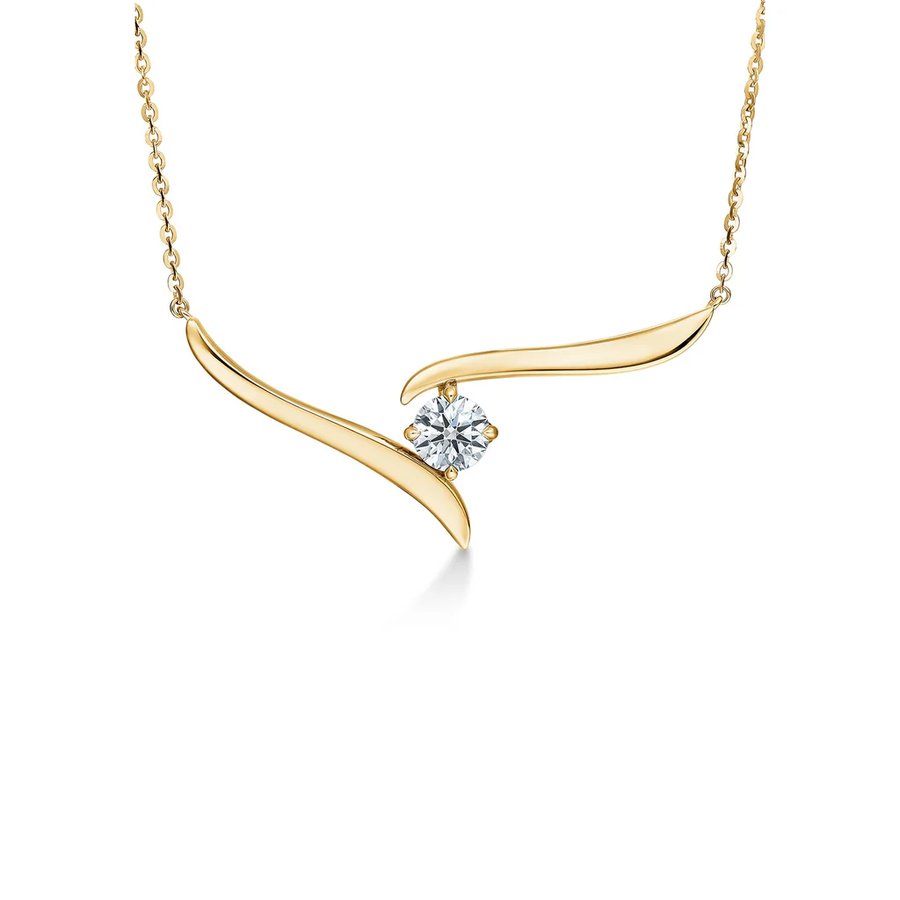 Vela 0.50Ct Diamond Solitaire Crossover Necklace in 18k Yellow Gold, 18in