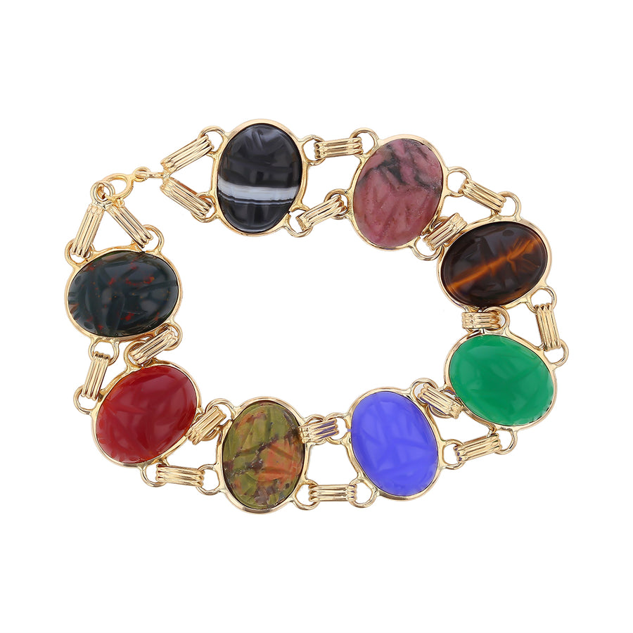 Multi Colored Stone Scarab Bracelet in 14k Yellow Gold