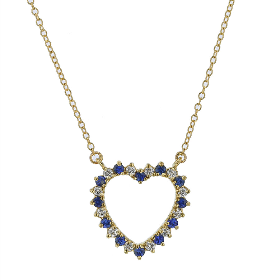 Sapphire and Diamond Heart Necklace in 18K Yellow Gold, 18in