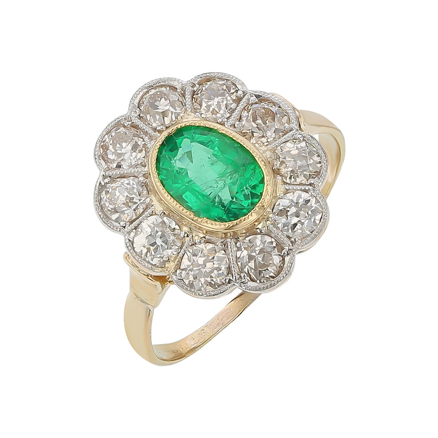 1.25ct Oval Emerald and 1.80ct Diamond Ring in 18K Yellow Gold, Size 9