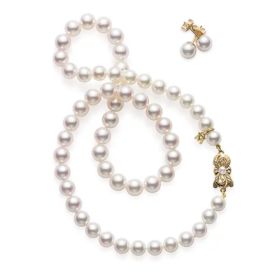 Everyday Essential 6-7mm A1 Akoya Pearl Necklace and Stud Earring Set in 18K Yellow Gold, 18"