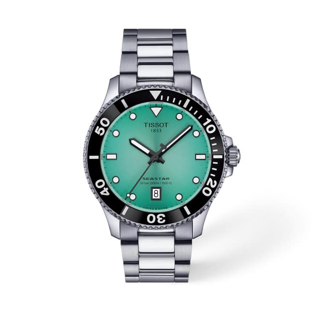 40mm Seastar 1000 Watch with Turquoise Dial in Stainless Steel, Bracelet
