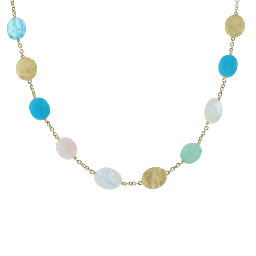 Siviglia Reconstituted Turquoise and Multi Stone Lariat Necklace in 18K Yellow Gold, 18"