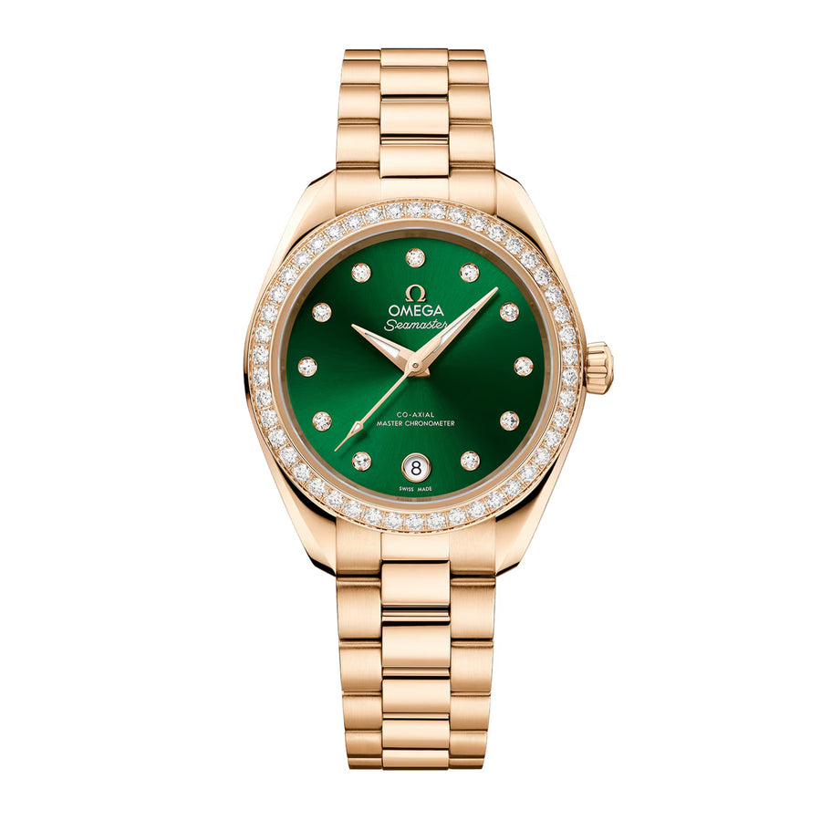 30mm Seamaster Aqua Terra Watch with Green Dial in 18K Yellow Gold, Bracelet