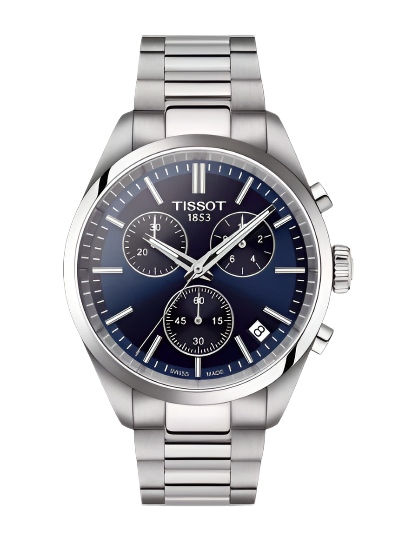 40mm PR 100 Chronograph Watch with Blue Dial in Stainless Steel, Bracelet