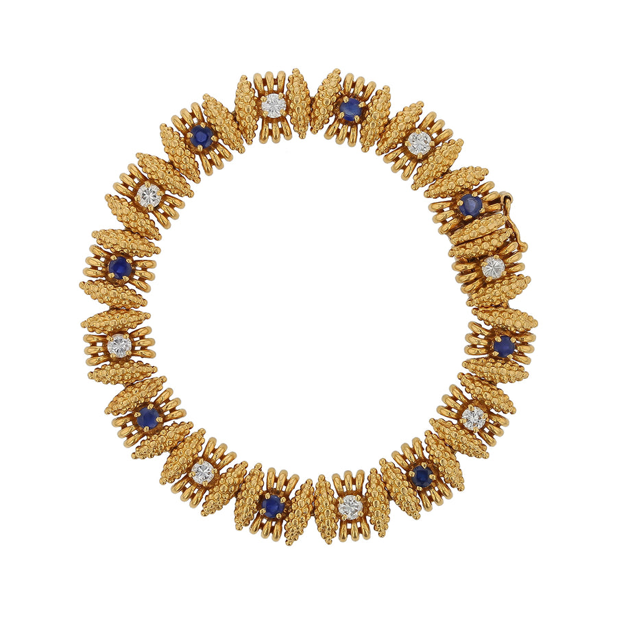 Tiffany & Co. 0.96ct Diamond and 1.28ct Sapphire Bracelet and 0.24ct Diamond Earring in 18K Yellow Gold