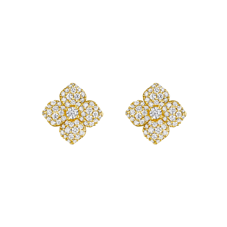 Petite Flower Diamond Pave Studs in 18K Yellow Gold
