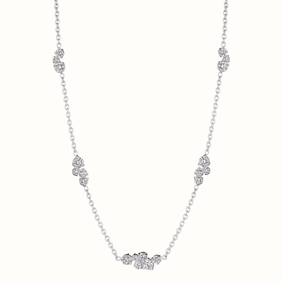 Stardust Diamond Cluster Station Necklace in 18K White Gold, 18in