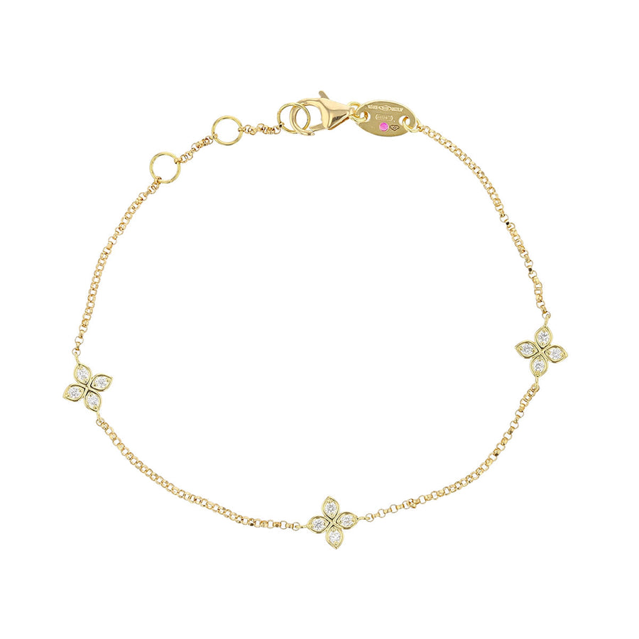 Love by the Inch 0.13ct Diamond 3 Station Flower Bracelet in 18K Yellow Gold, 6.5-7.5"