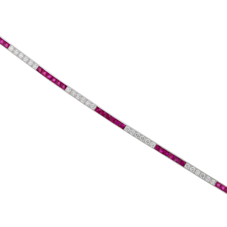 4.38ct Ruby and 2.34ct Diamond Alternating Tennis Bracelet in Platinum, 7"