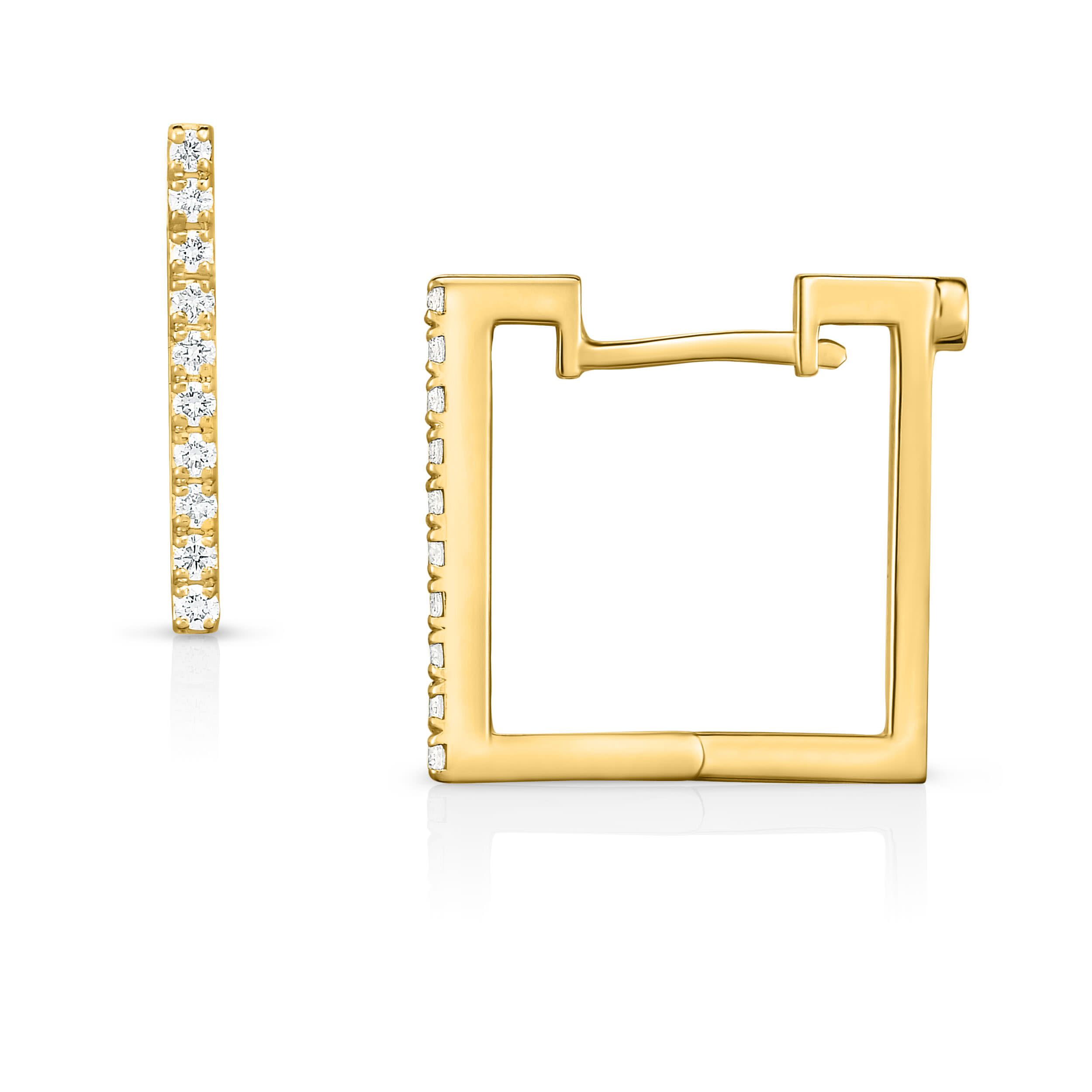 Diamond Sqaure Hoop Earrings in 18K Yellow Gold