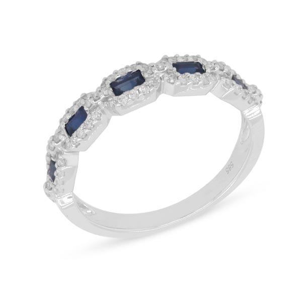 0.22ct Diamond and 0.39ct Sapphire Band in 14K White Gold, size 6.5