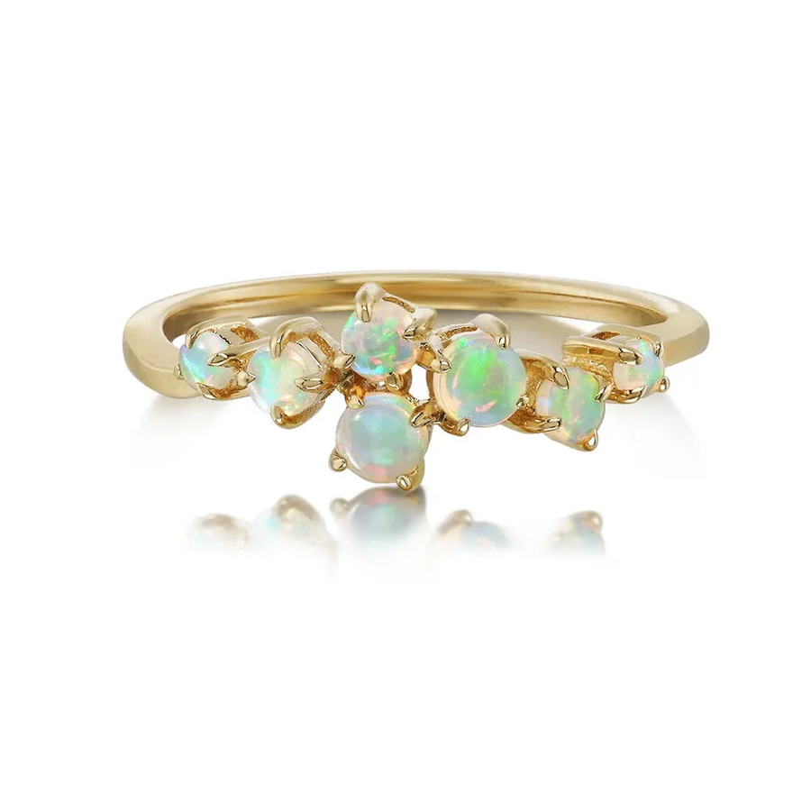 0.30ct Australian Opal Cluster Ring in 14K Yellow Gold, Size 7
