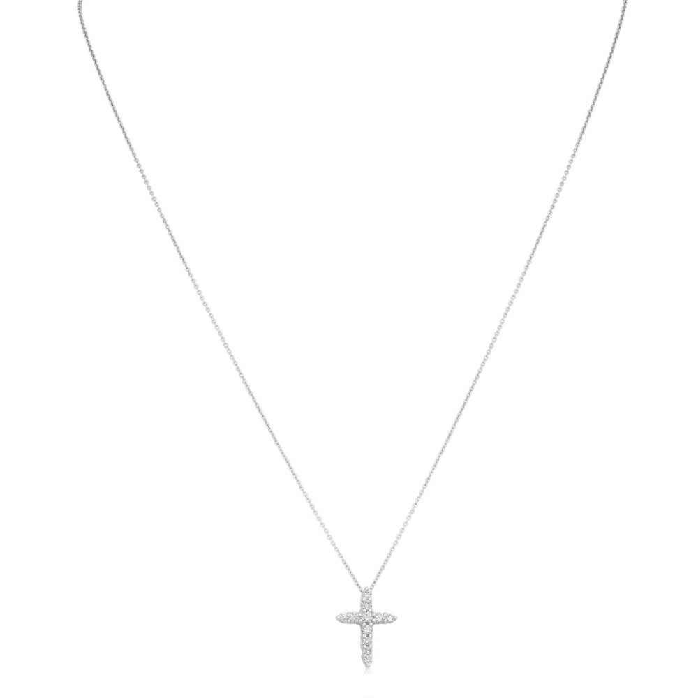 Diamond Cross Pendant in 18K White Gold, 18in