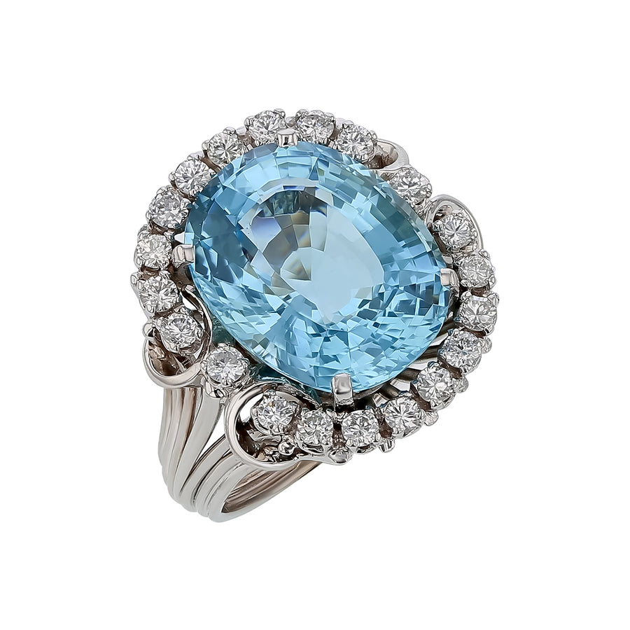 10.35ct Aquamarine and 0.80ct Diamond Halo Ring in Platinum, size 8.5