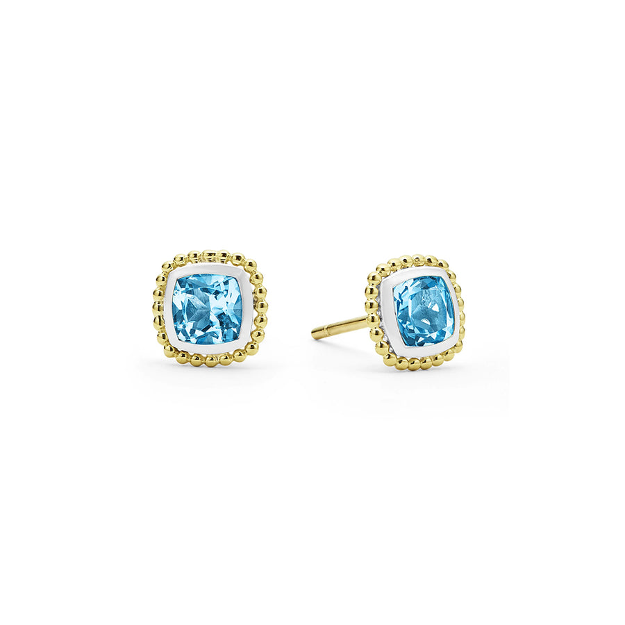 Swiss Blue Topaz Caviar Stud Earrings