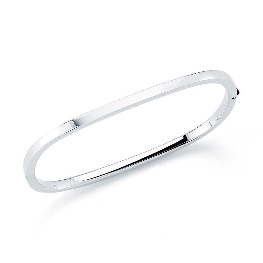 Designer Gold Square Hinged Bangle Bracelet in 18K White Gold
