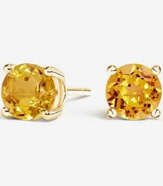 0.84ct 5mm Round Citrines Basket Stud Earrings in 14K Yellow Gold