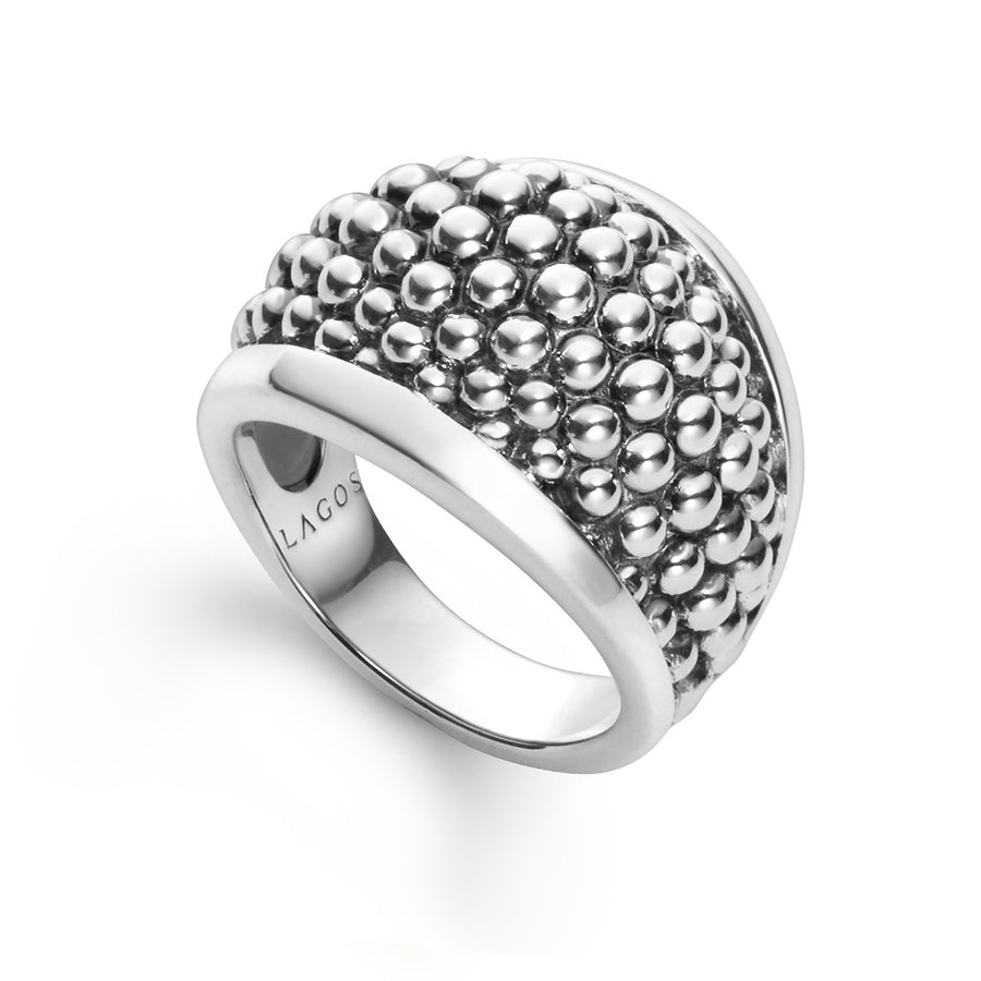 Caviar Tapered Dome Ring in Sterling Silver, Size 7