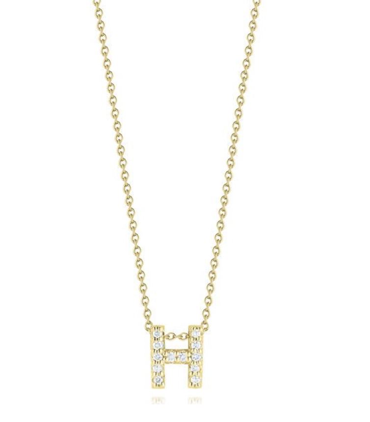 Tiny Treasures Diamond Love Letter "H" Pendant in 18K Yellow Gold, Adjustable Chain