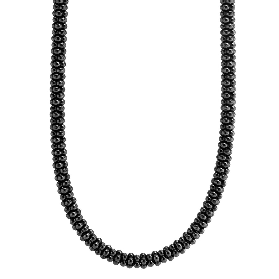 Black Caviar Rope Necklace in Sterling Silver and Ceramic, 16"