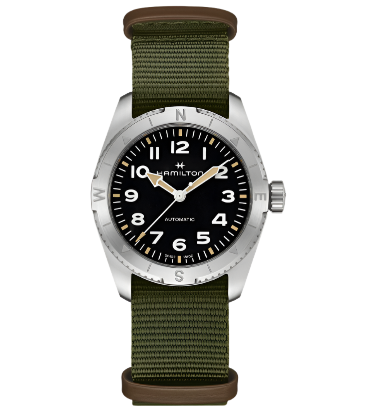 37mm Khaki Field Expedition Automatic Watch with Black Dial in Stainless Steel, Strap
