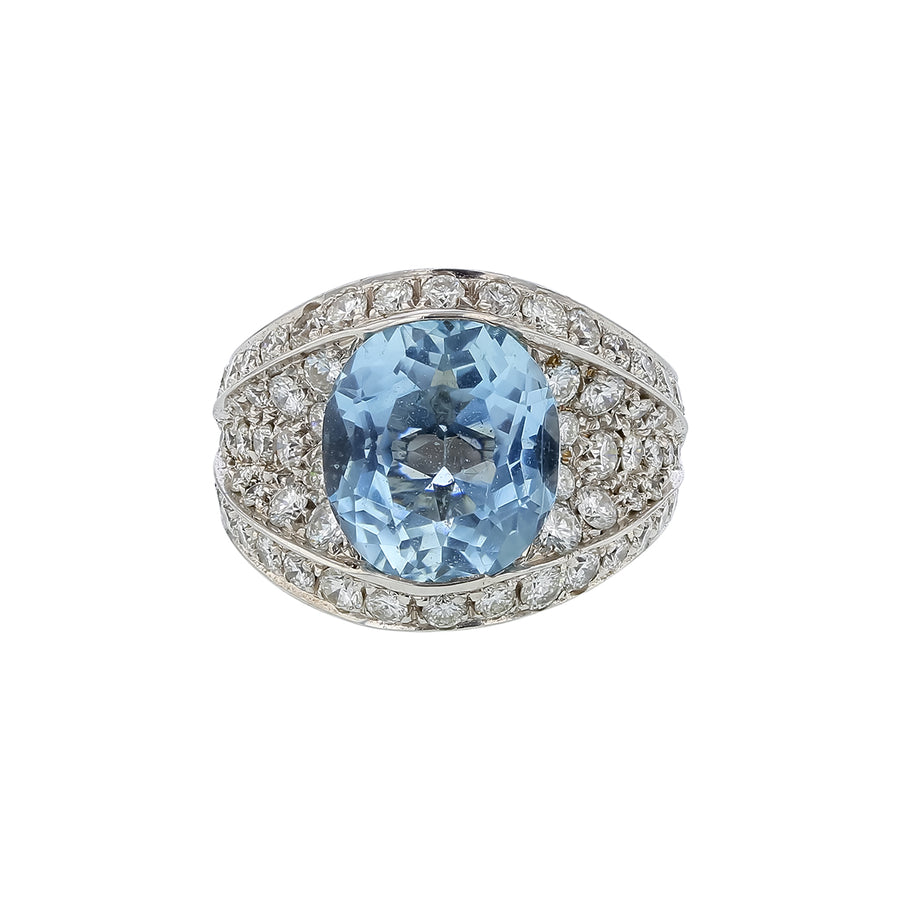 4.82ct Aquamarine and 2.40ct Diamond Ring in 18K White Gold, size 5