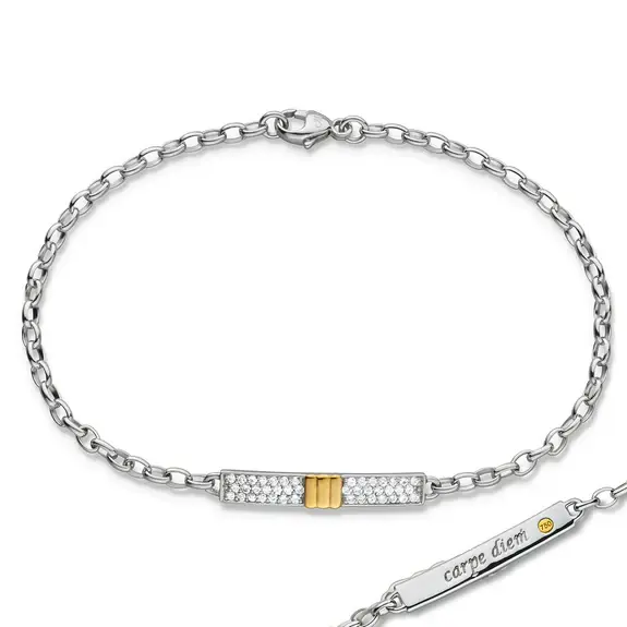 Carpe Diem White Sapphire Poesy Bracelet in Sterling Silver and 18K Yellow Gold, 7in