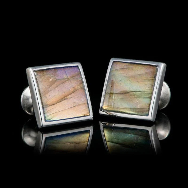 Duo Cuff Links in Labradorite and Sterling Silver