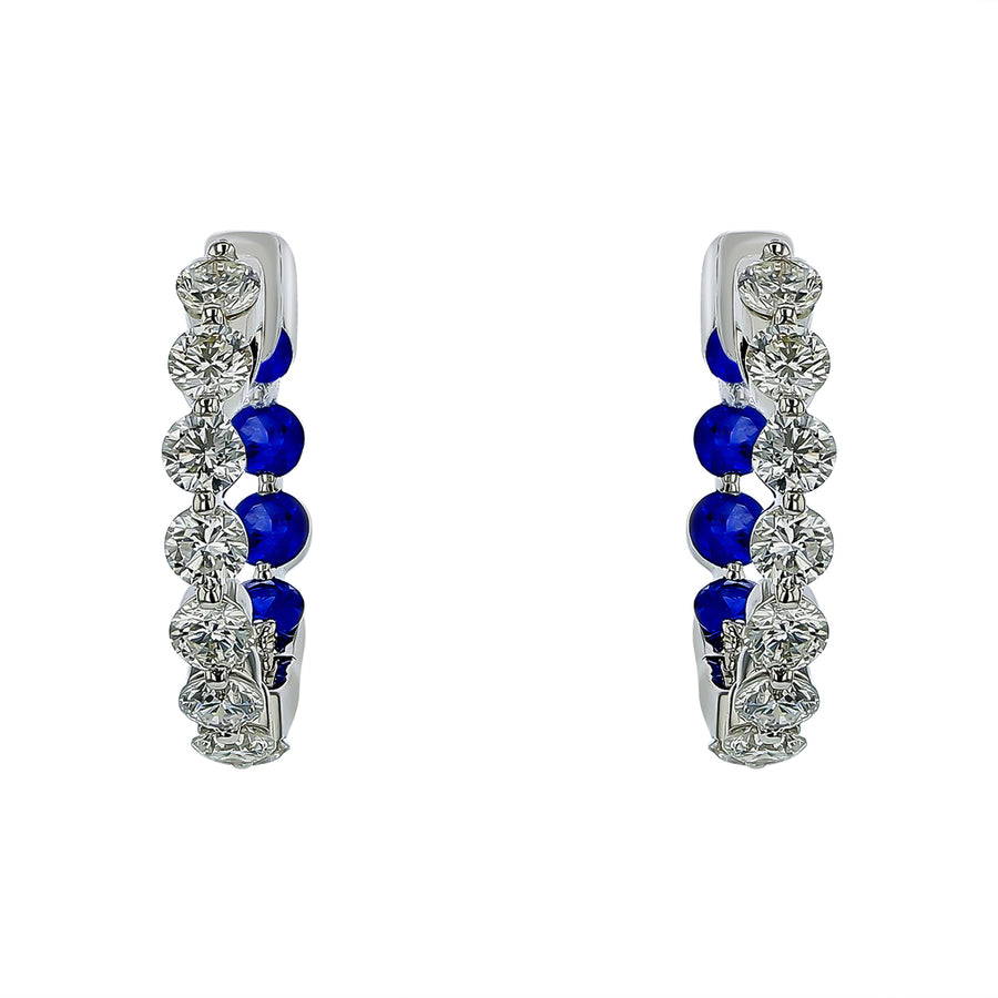 1.49ct Diamond and 0.85ct Blue Sapphire Hoop Earring in 14K White Gold
