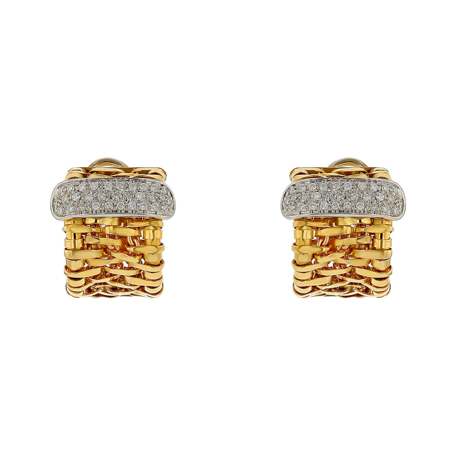 Orlandini 0.62ct Diamond Brick Mesh Earrings in 18K Yellow Gold