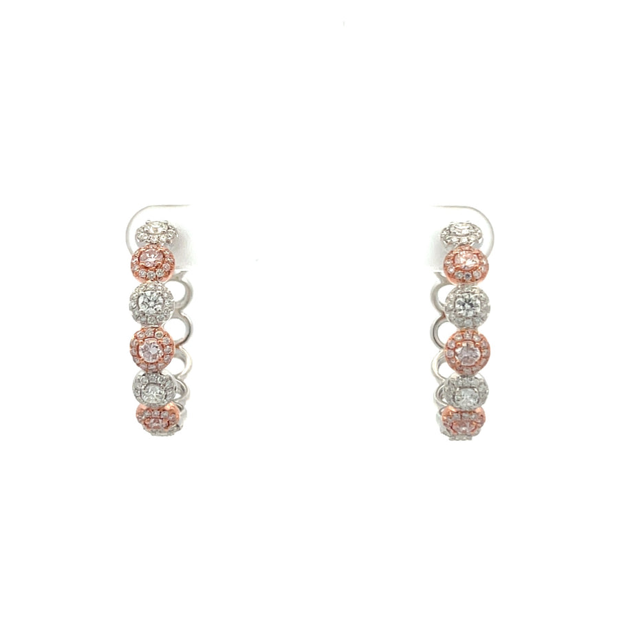 0.76ct Pink Diamond and 1.00ct Diamond Halo Hoop Earrings in 18K White Gold