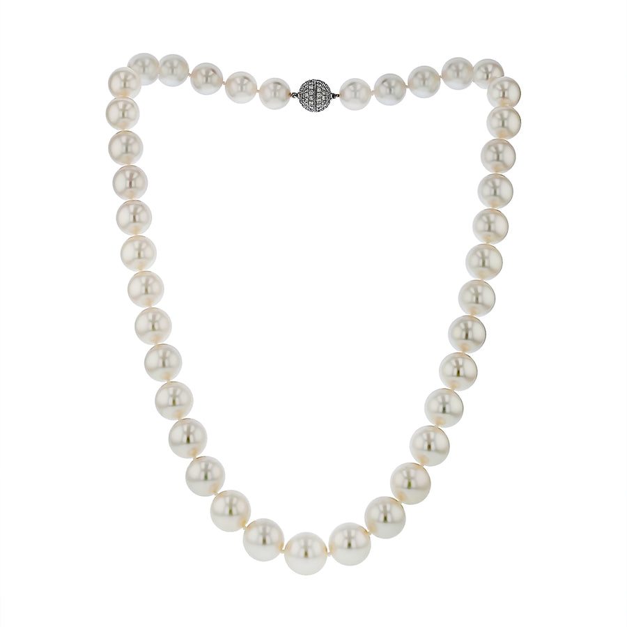 White South Sea Pearl 10.9x12.0mm and 1.37ct Diamond Necklace in 18K White Gold, 19.25"