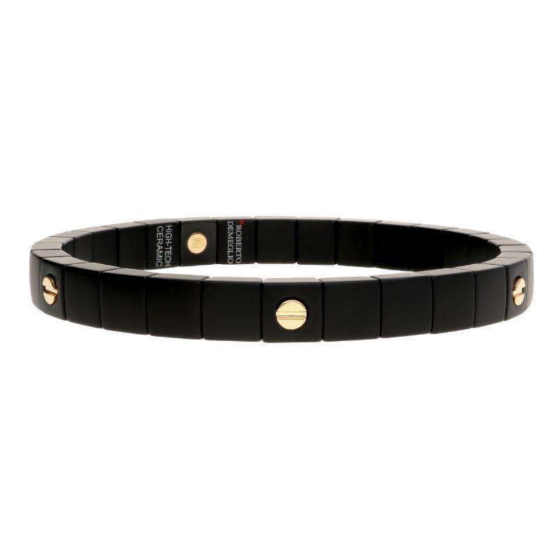 Scacco Men's Vite Matte 6 Screw Bracelet in 18K Yellow Gold and Ceramic, size large