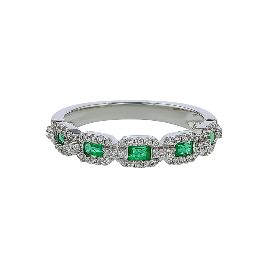 0.33ct Emerald and 0.21ct Diamond Band in 14K White Gold, size 6.5