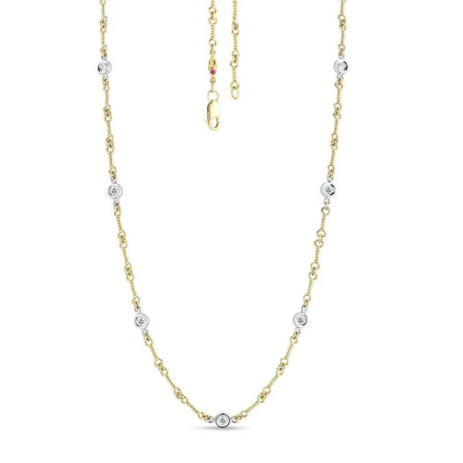 0.28ct Round Diamonds Dog Bone Link Necklace in 18K Yellow and White Gold, 16"